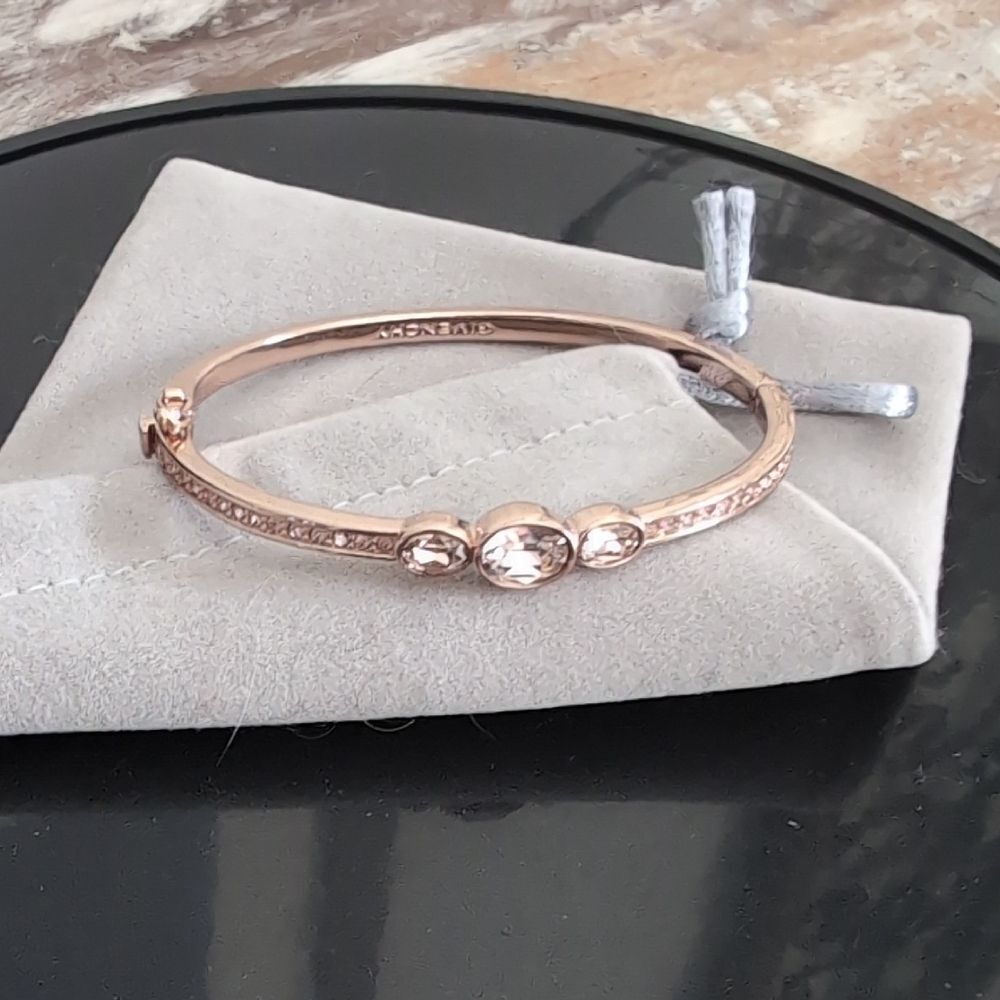 Givenchy Crystal Elements Rose Gold Plated Bracelet 7.5 In Hinged Bangle